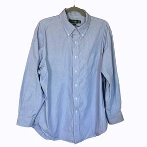 Lauren Ralph Lauren Striped Button Down Shirt 17 32/33 Dress Long‎ Sleeve Blue